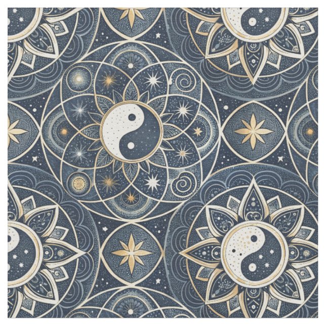 Yin Yang Celestial Harmony Mandala Design Pattern Fabric (Close Up)