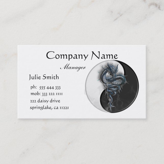 Yin Yang Chinese Dragon Business Card (Front)