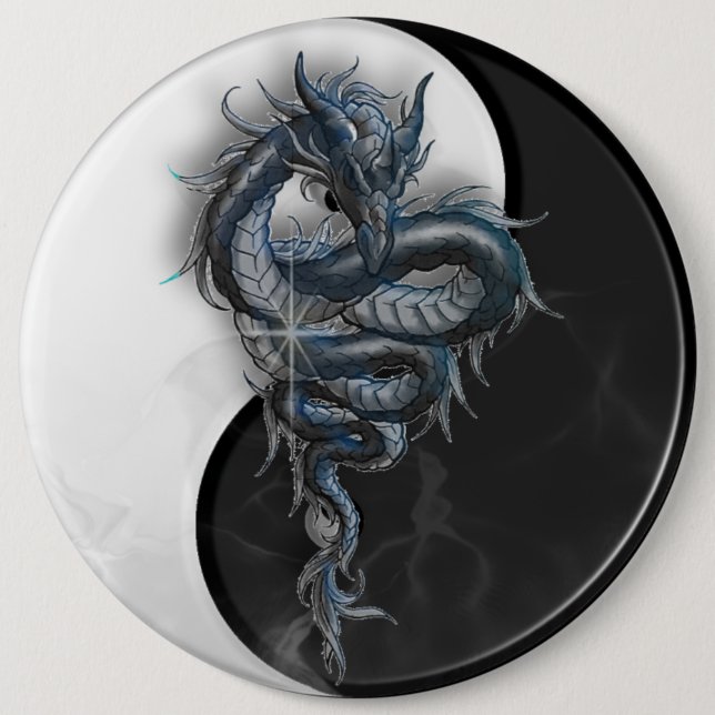 Yin Yang Chinese Dragon Colossal 6 Inch Badge (Front)