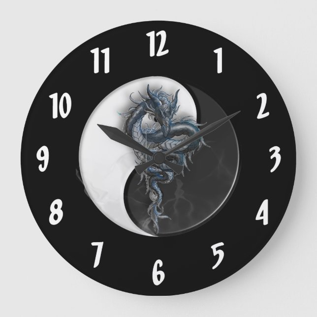 Yin Yang Chinese Dragon Large Wall Clock (Front)