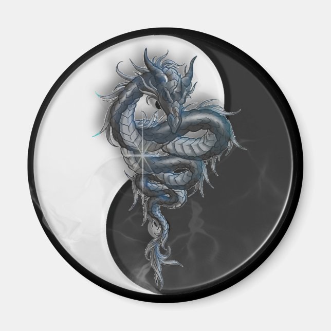 Yin Yang Chinese Dragon Round Magnet (Front)