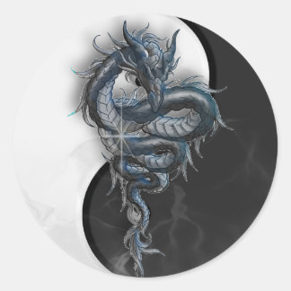 Yin Yang Chinese Dragon Round Stickers