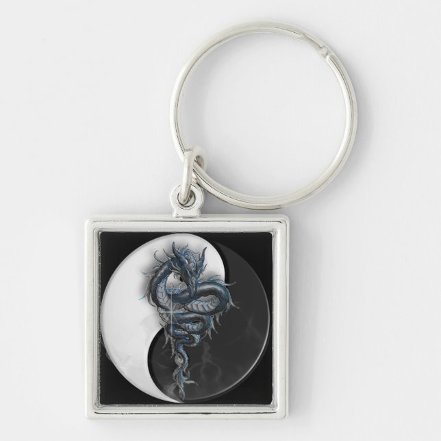 Yin Yang Chinese Dragon Square Key Ring (Front)