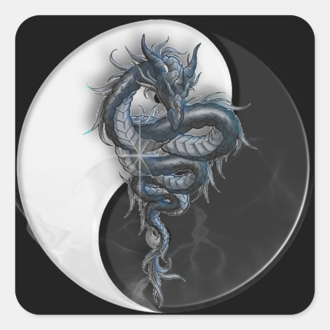 Yin Yang Chinese Dragon Square Stickers (Front)