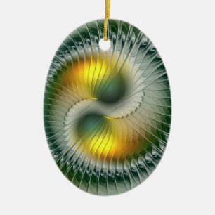 Yin Yang Christmas Colours Abstract Fractal Art Ceramic Ornament