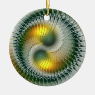 Yin Yang Christmas Colours Abstract Fractal Art Ceramic Ornament