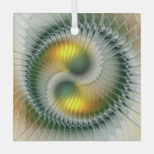 Yin Yang Christmas Colours Abstract Fractal Art Glass Tree Decoration