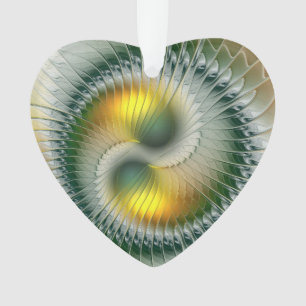 Yin Yang Christmas Colours Abstract Fractal Heart Ornament