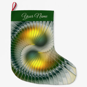 Yin Yang Christmas Colours Abstract Fractal Name Large Christmas Stocking