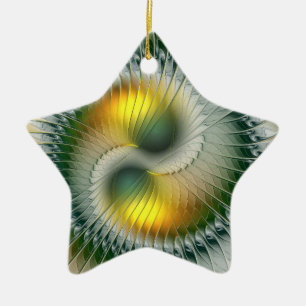 Yin Yang Christmas Colours Abstract Fractal Star Ceramic Ornament