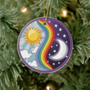 Yin Yang Circle Day Night Rainbow Sun Moon Ceramic Ornament