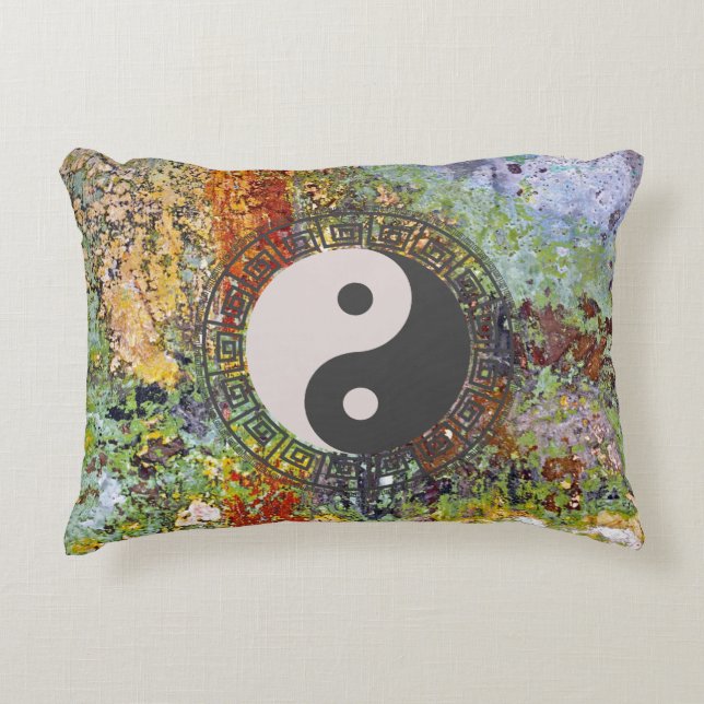 Yin Yang Colourful Grunge Decorative Cushion (Front)