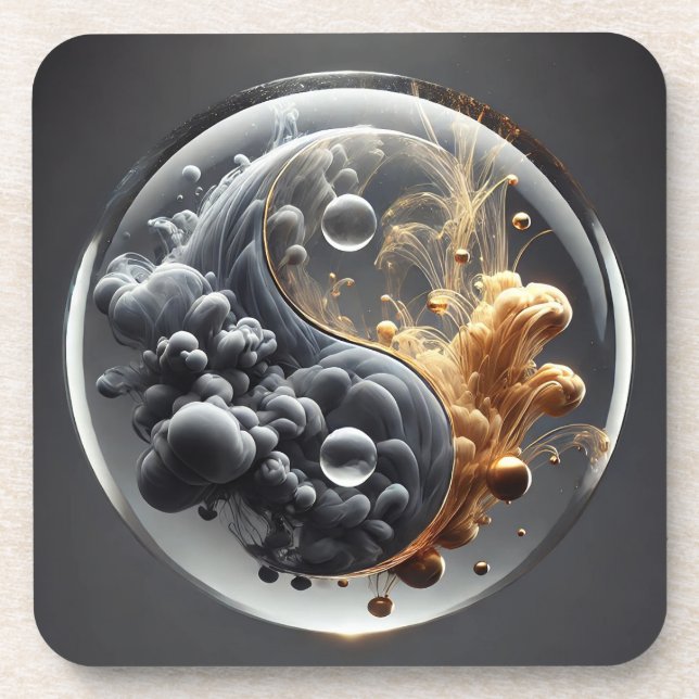 Yin Yang Concept with Fluid Patterns Coaster (Front)