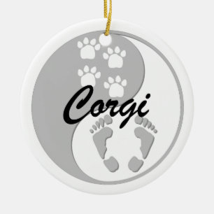 yin yang corgi ceramic tree decoration