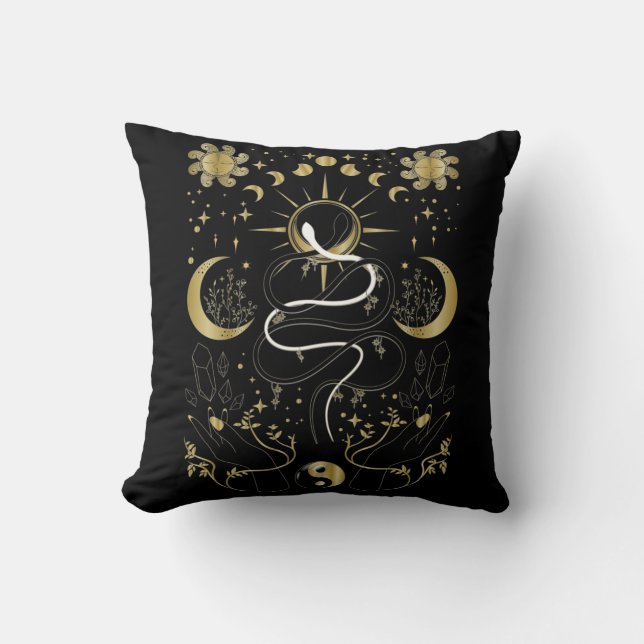 Yin Yang Crescent Moon Sun Celestial Snakes Cushion (Front)