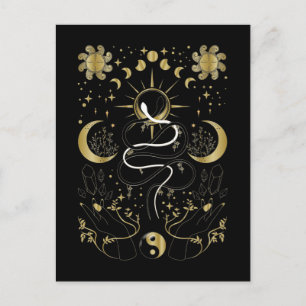 Yin Yang Crescent Moon Sun Celestial Snakes Postcard