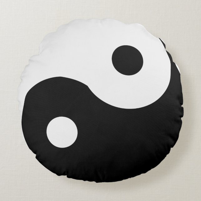 Yin Yang Customisable Black and White Round Cushion (Front)