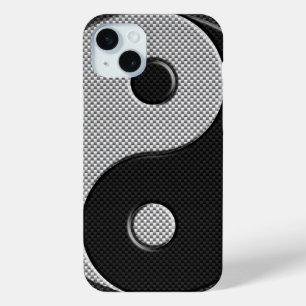 Yin Yang Design in Carbon Fibre Print Style iPhone 15 Mini Case