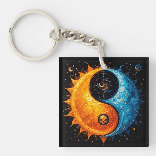 Yin Yang Design Representing Sun and Moon Key Ring (Front)