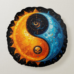 Yin Yang Design Representing Sun and Moon Round Cushion