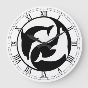Yin Yang Dolphins Round Roman Numerals Clock