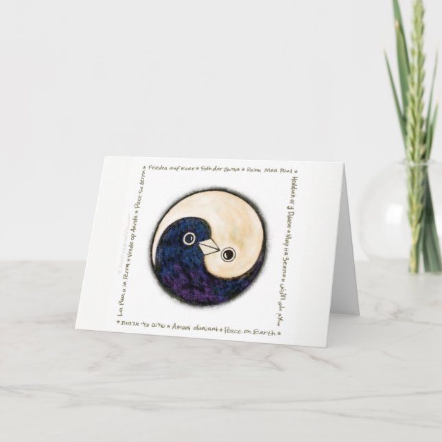Yin Yang doves peace multilingual Greeting Card (Front)
