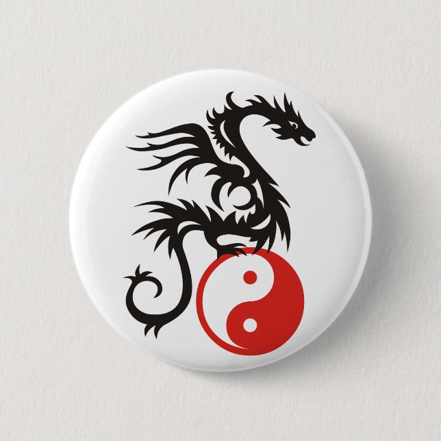Yin & Yang Dragon 6 Cm Round Badge (Front)