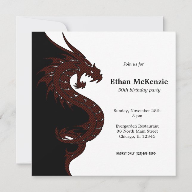 Yin Yang Dragon birthday theme Invitation (Front)