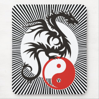 Yin & Yang Dragon | black sunny stripes Mouse Pad