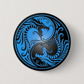 Yin Yang Dragons, blue and black 6 Cm Round Badge