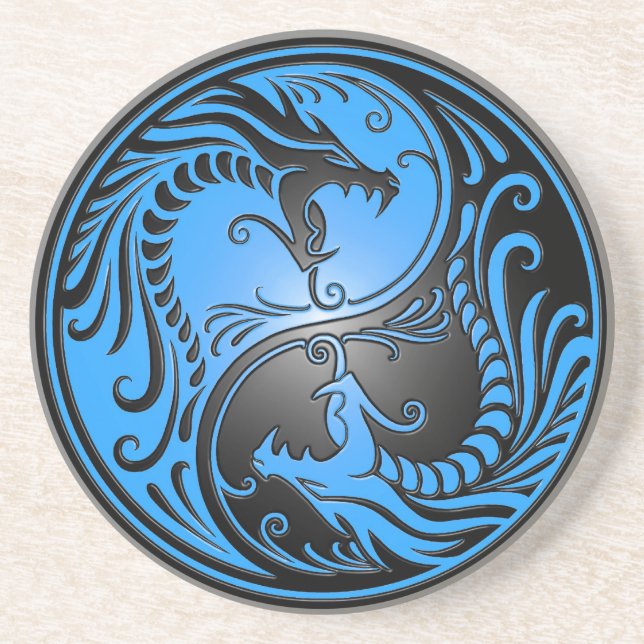 Yin Yang Dragons, blue and black Coaster (Front)