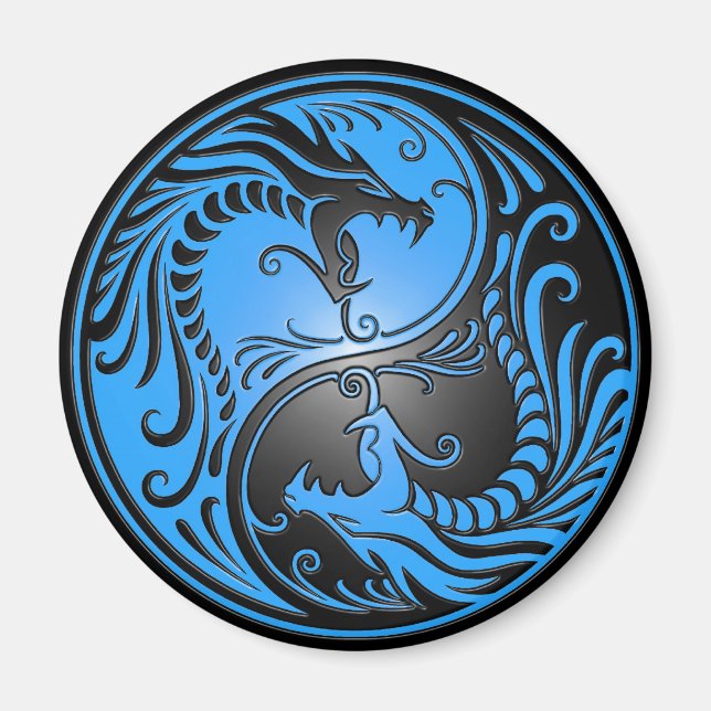 Yin Yang Dragons, blue and black Magnet (Front)