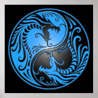 Yin Yang Dragons, blue and black