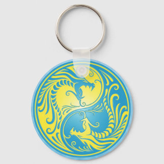 Yin Yang Dragons, blue and yellow Key Ring