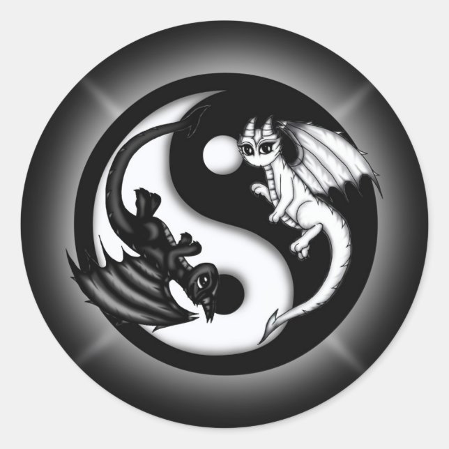 Yin Yang Dragons Classic Round Sticker (Front)