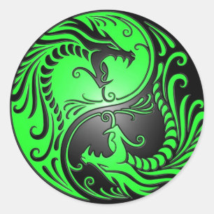 Yin Yang Dragons, green and black Classic Round Sticker