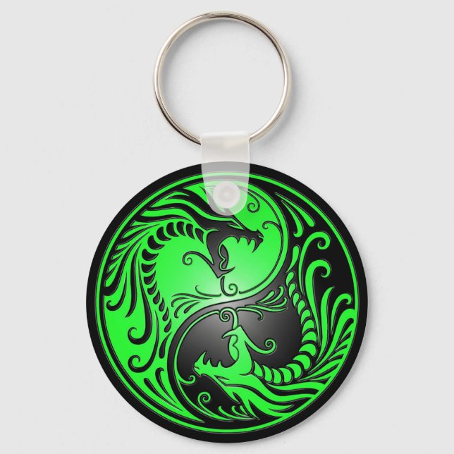 Yin Yang Dragons, green and black Key Ring (Front)