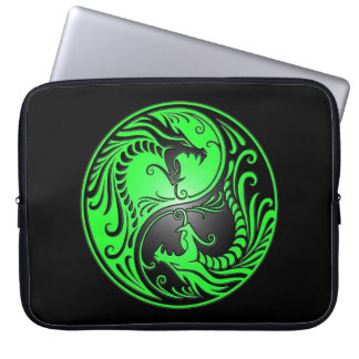 Yin Yang Dragons, green and black Laptop Sleeve