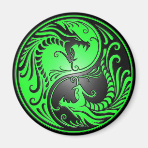 Yin Yang Dragons, green and black Magnet