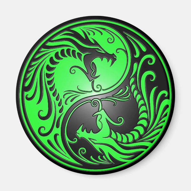 Yin Yang Dragons, green and black Magnet (Front)