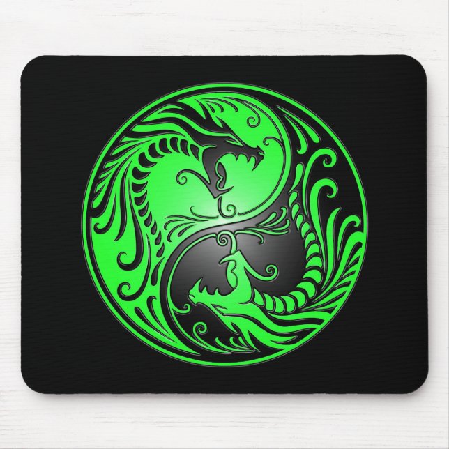 Yin Yang Dragons, green and black Mouse Pad (Front)