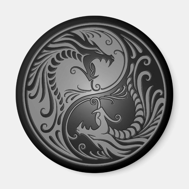Yin Yang Dragons, grey and black Magnet (Front)