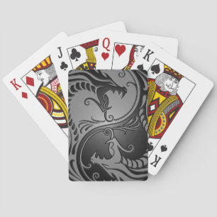 Yin Yang Dragons, grey and black Playing Cards