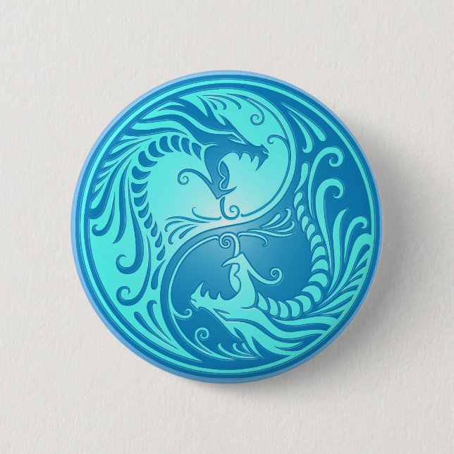 Yin Yang Dragons, light blue 6 Cm Round Badge (Front)