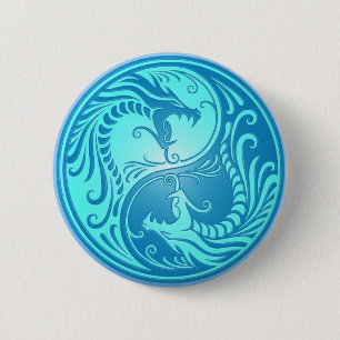 Yin Yang Dragons, light blue 6 Cm Round Badge