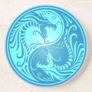 Yin Yang Dragons, light blue Coaster