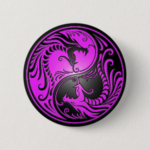 Yin Yang Dragons, purple and black 6 Cm Round Badge