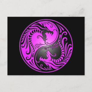 Yin Yang Dragons, purple and black Postcard