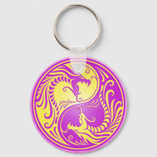 Yin Yang Dragons, purple and yellow Key Ring