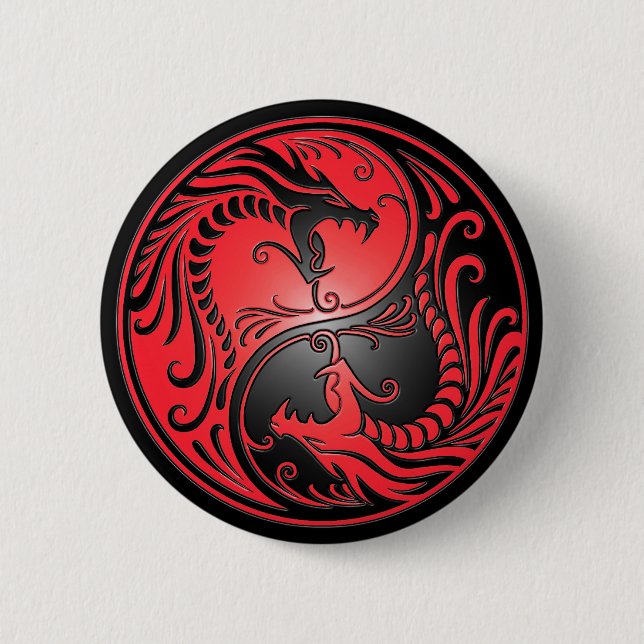 Yin Yang Dragons, red and black 6 Cm Round Badge (Front)